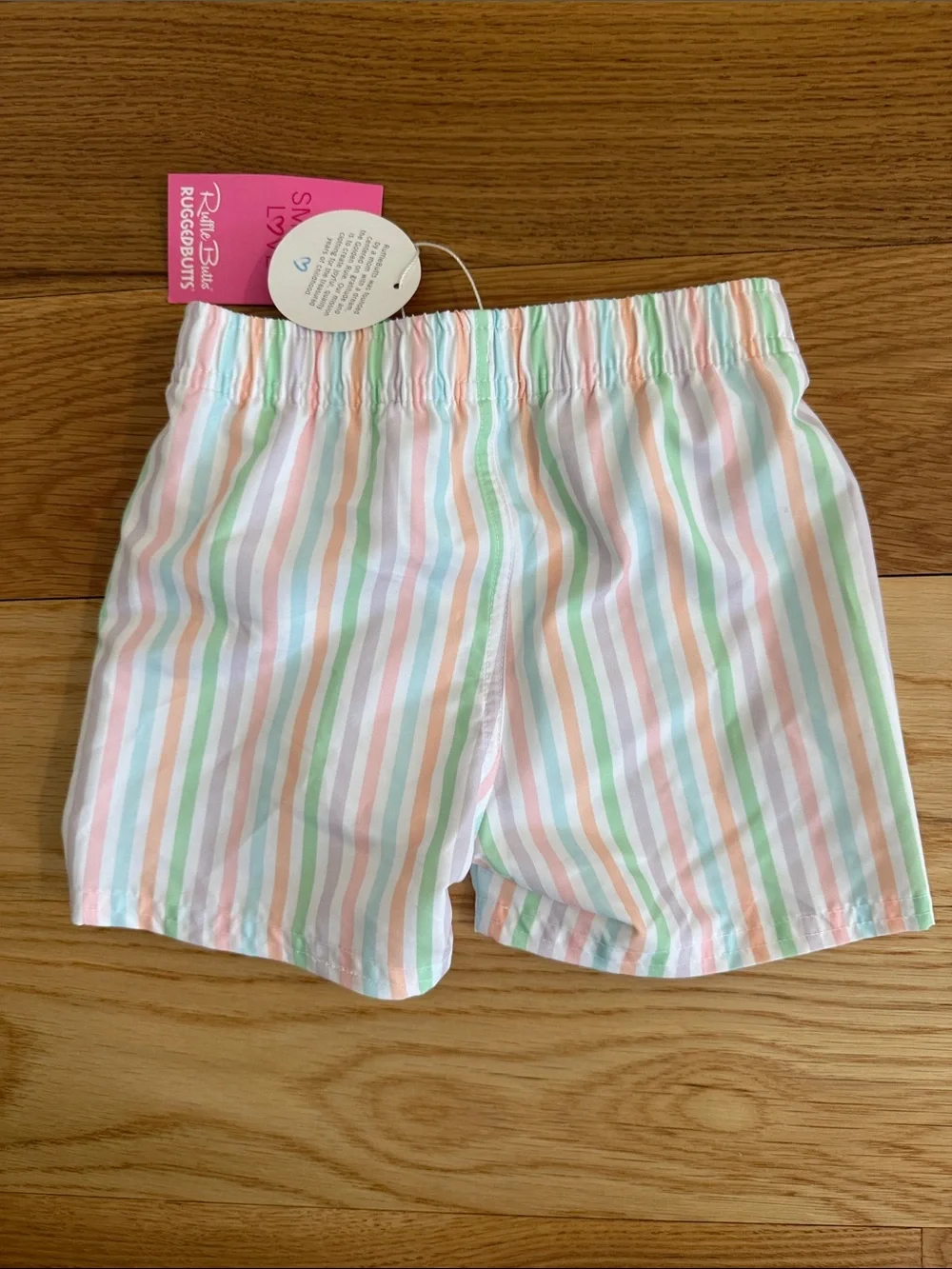 Striped Pastel Kids Swim Trunks with UPF - Pink, Green & Cream